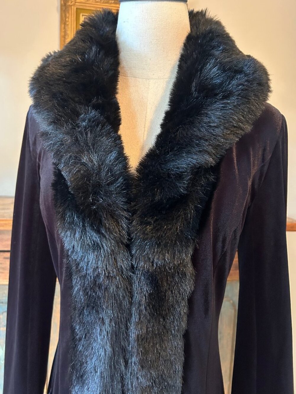 Vintage Betsey Johnson Rose Black Velvet Duster Coat - Picture 8 of 13